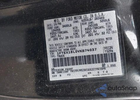 1997 Ford F-150 Lariat/Xl/Xlt z USA, uszkodzony, nr VIN 1FTEX18L0VKB74037